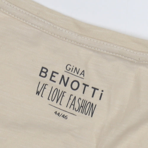 Gina Benotti Beige Bird Embellished V-Neck T-Shirt - Size 16
