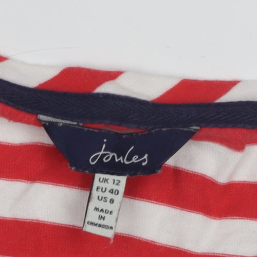 Joules Women's Red Striped Long Sleeve T-Shirt Size 12