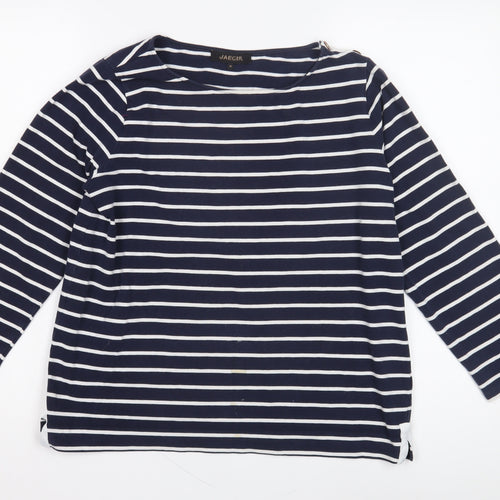 Jaeger Women's Blue Striped Boat Neck Top M