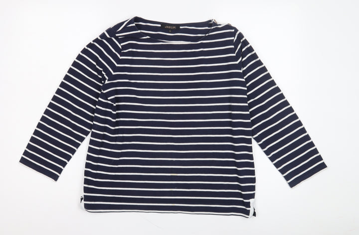 Jaeger Women's Blue Striped Boat Neck Top M