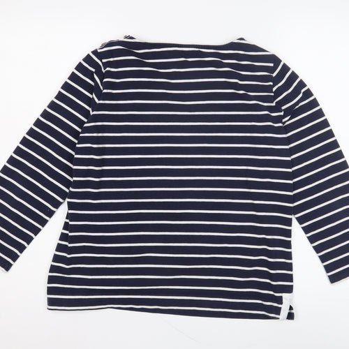 Jaeger Women's Blue Striped Boat Neck Top M