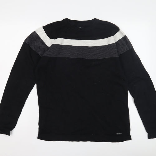 Threadbare Men's Black Striped Pullover Jumper Size M