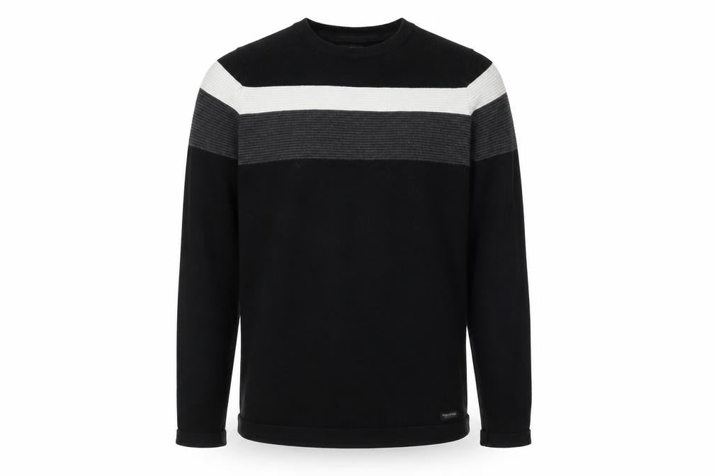 Front view of Threadbare Men's Black Striped jumper, size M