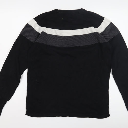 Threadbare Men's Black Striped Pullover Jumper Size M
