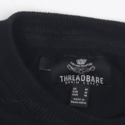 Threadbare Men's Black Striped Pullover Jumper Size M