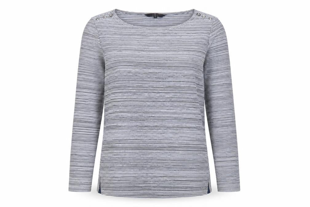 Front view of Jasper Conran Women's Blue Striped T-Shirt -, size 12