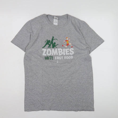 Grey Men's Medium Zombie Graphic T-Shirt
