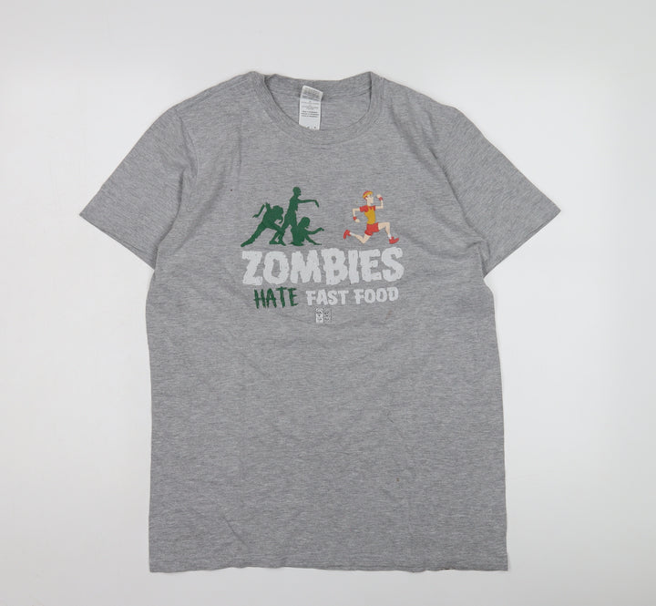 Grey Men's Medium Zombie Graphic T-Shirt