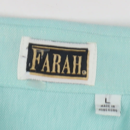 Farah Men's Green Polo Shirt L Vintage Short Sleeve