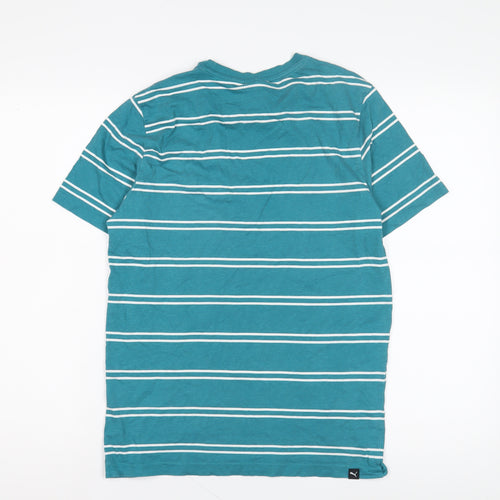 Puma Men's Blue Striped Cotton T-Shirt - Size S