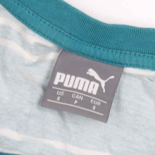 Puma Men's Blue Striped Cotton T-Shirt - Size S