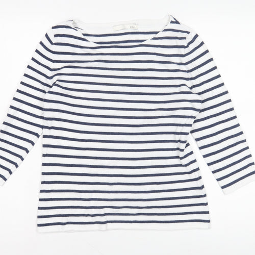 Oui Women's White Striped 3/4 Sleeve Boat Neck T-Shirt