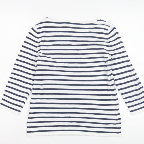 Oui Women's White Striped 3/4 Sleeve Boat Neck T-Shirt