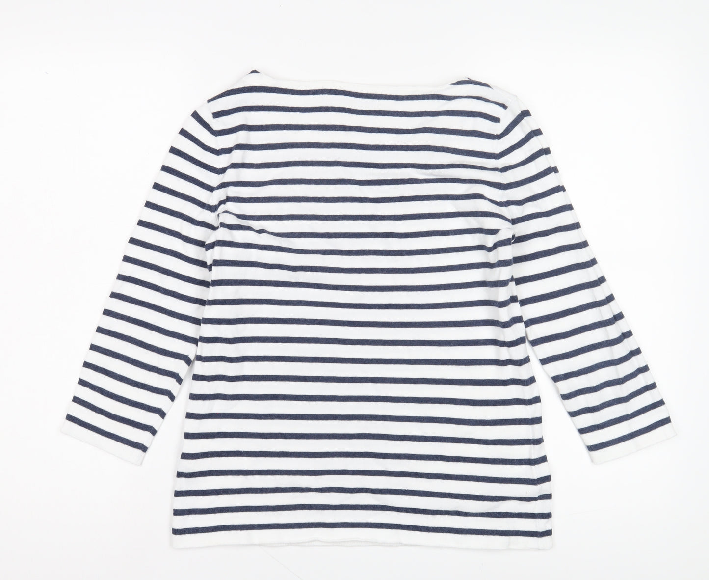 Oui Women's White Striped 3/4 Sleeve Boat Neck T-Shirt