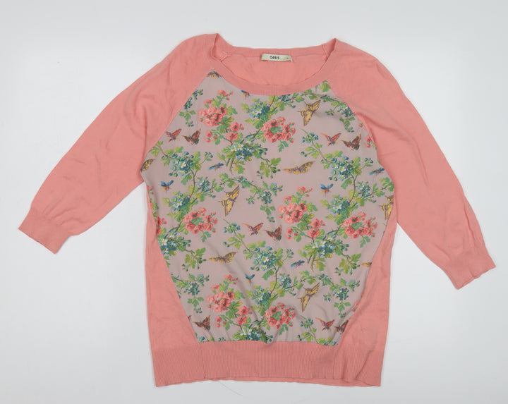 Oasis Women's Pink Floral Pullover Jumper M