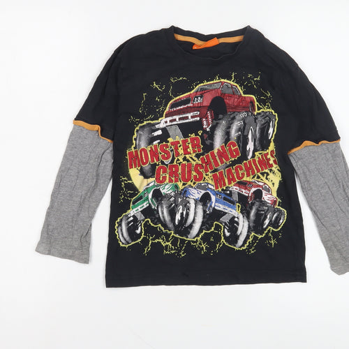 Duck & Dodge Boys Monster Truck Long Sleeve T-Shirt, Black/Grey, Size 7