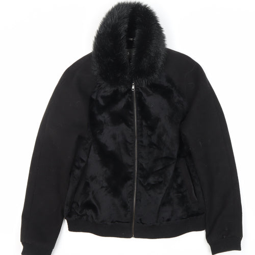 South Women's Black Fur Trim Jacket Size 14