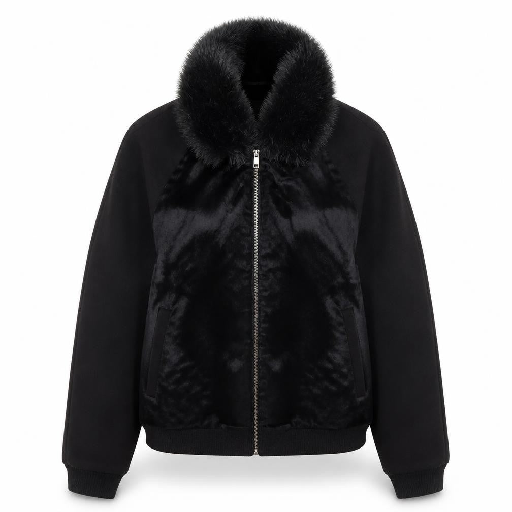 Front view of South Women's Black Fur Trim Jacket, size 14