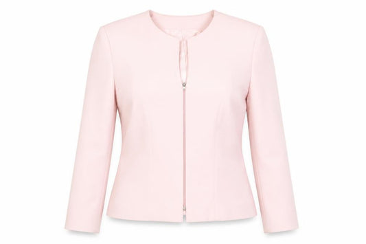 Front view of C·M·D Women's Pink Suit Jacket, size 12, Regular Fit