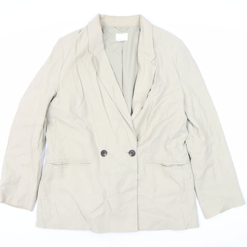 H&M Women Beige Blazer M Double-Breasted Spring