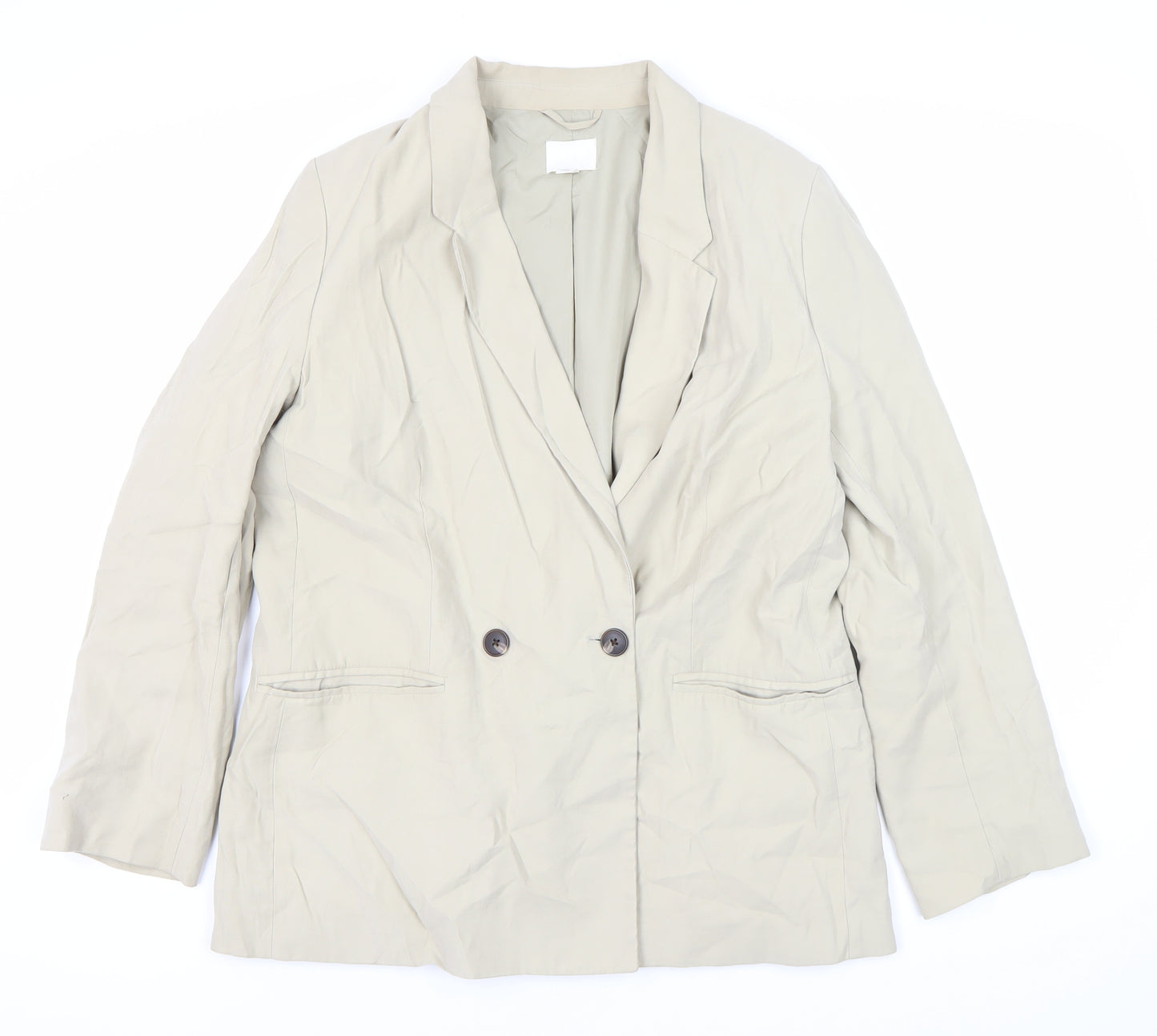 H&M Women Beige Blazer M Double-Breasted Spring