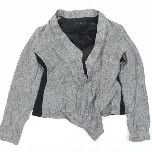 Zara Women's Grey Collarless Tweed Jacket Size 12