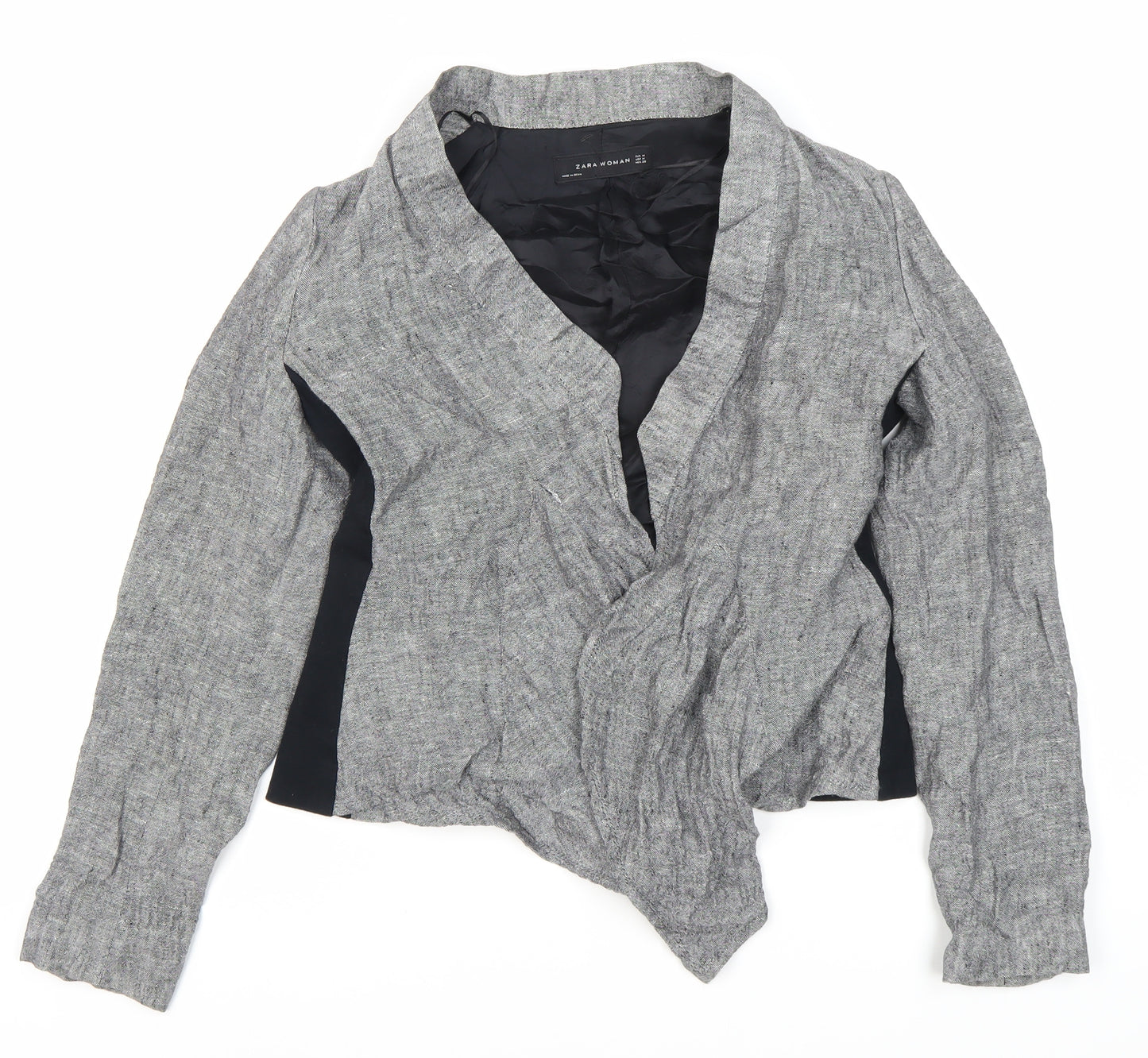 Zara Women's Grey Collarless Tweed Jacket Size 12