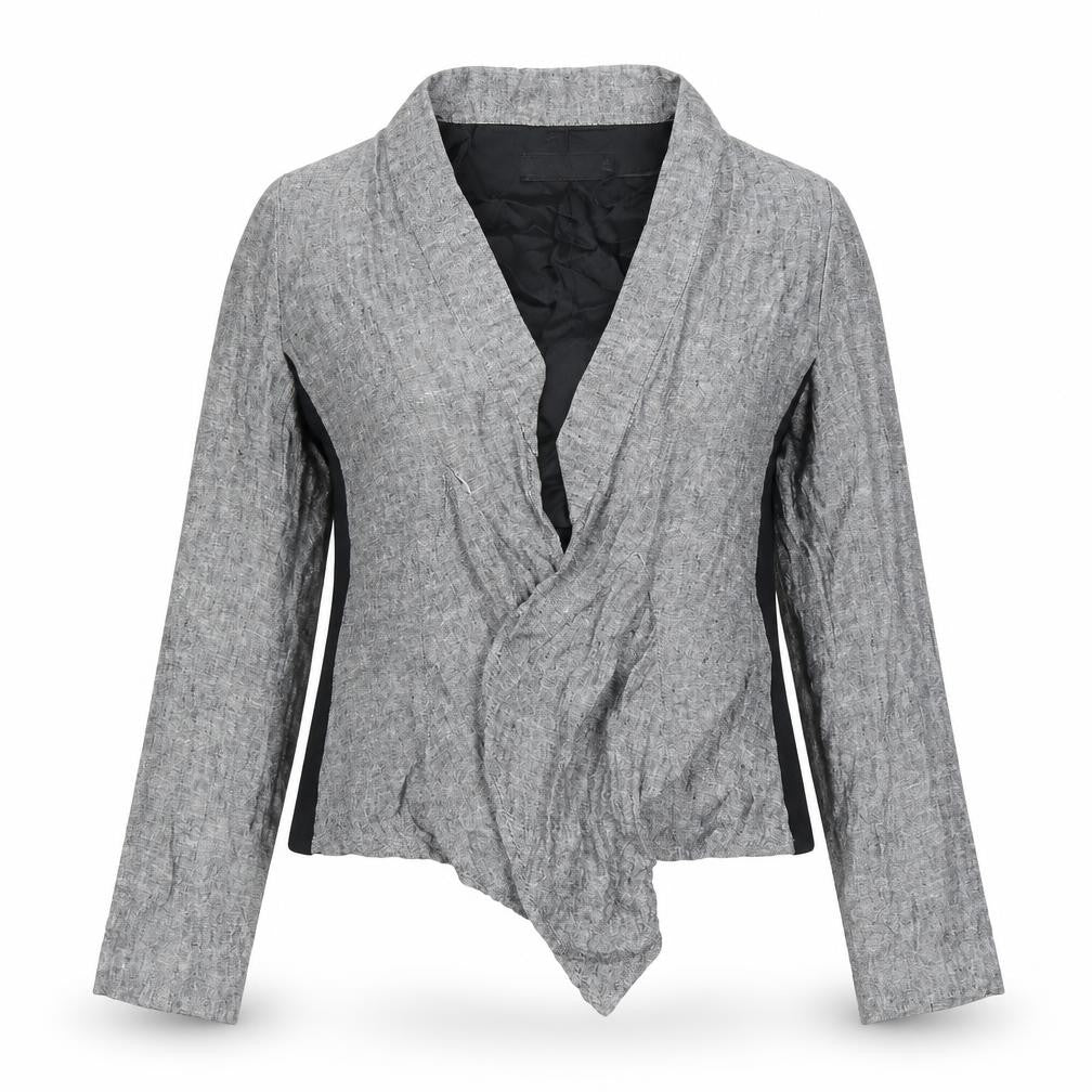 Front view of Zara Women's Grey Collarless Tweed Jacket, size 12