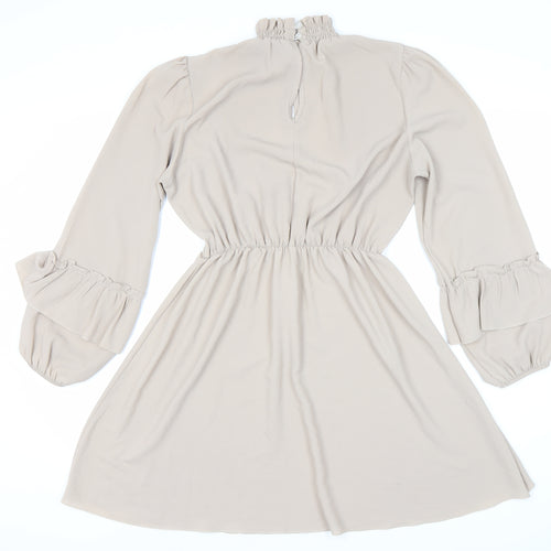 Boohoo Women's Beige A-Line Dress UK Size 12 Long Sleeve