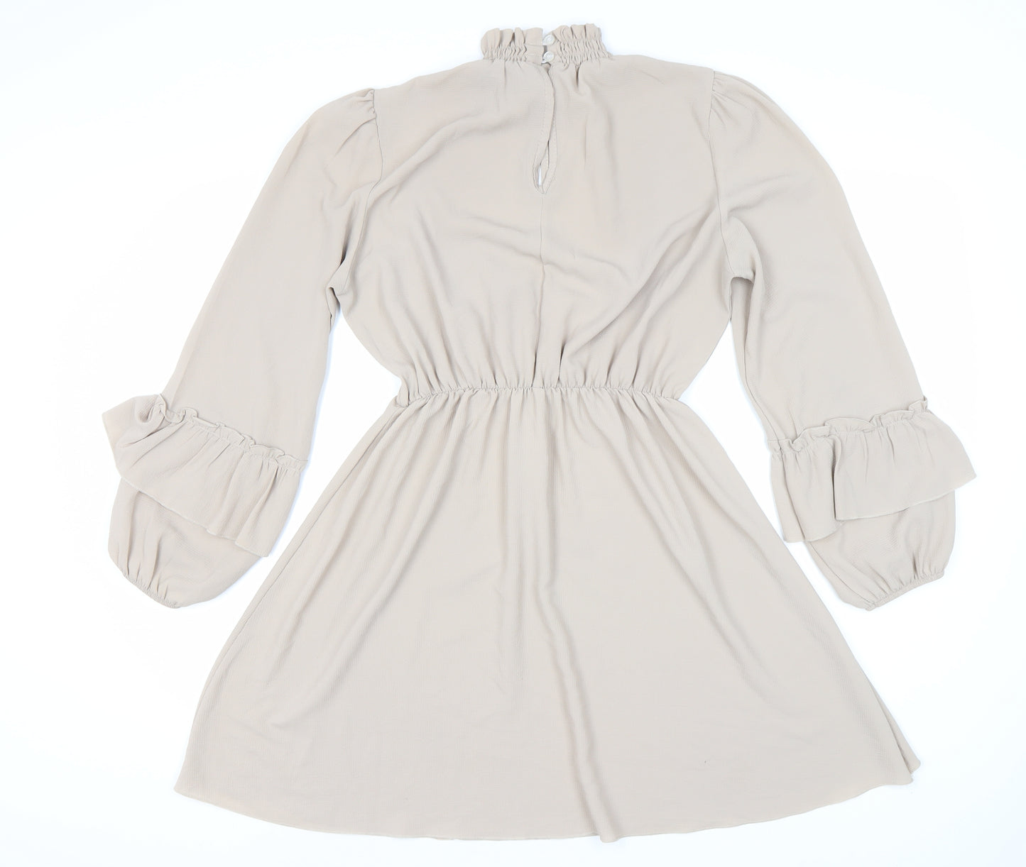 Boohoo Women's Beige A-Line Dress UK Size 12 Long Sleeve