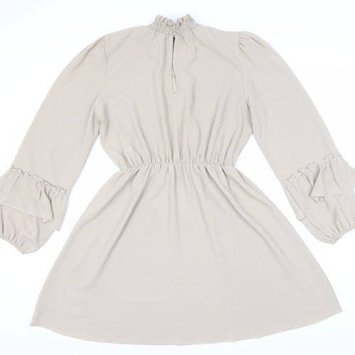 Boohoo Women's Beige A-Line Dress UK Size 12 Long Sleeve
