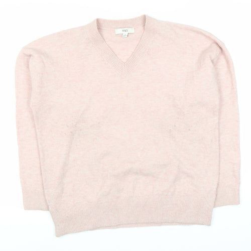 Marks and Spencer Women's Pink Wool V-Neck Jumper M