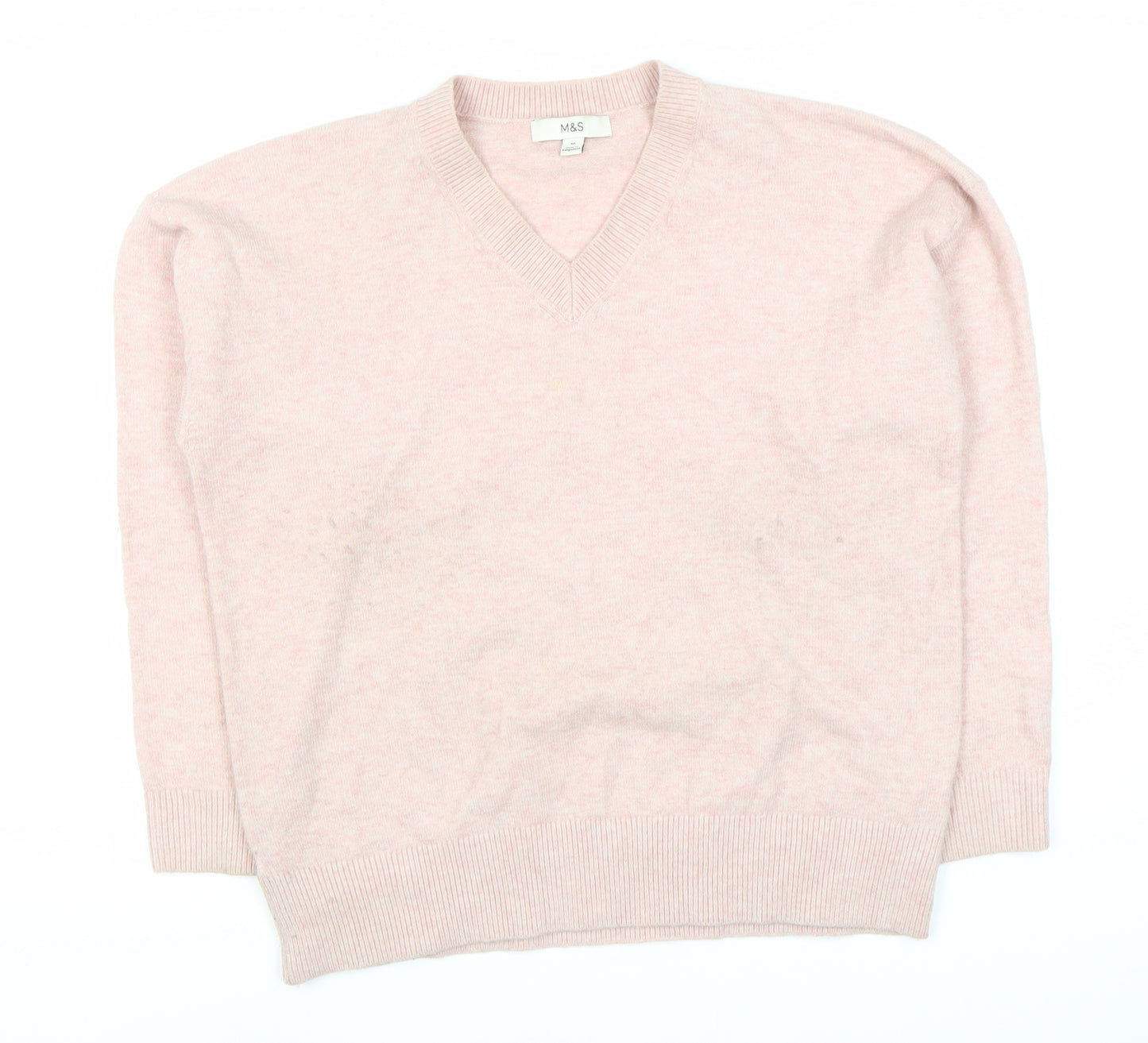 Marks and Spencer Women's Pink Wool V-Neck Jumper M