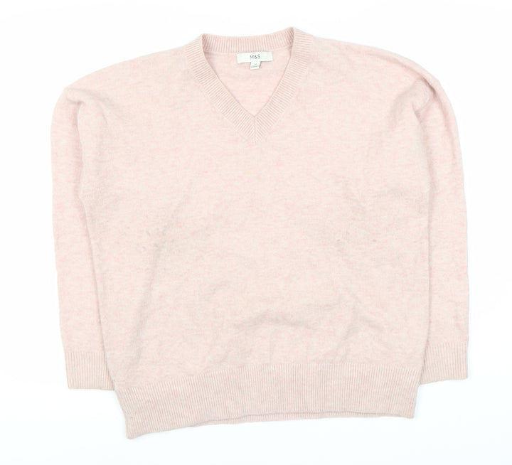 Marks and Spencer Women's Pink Wool V-Neck Jumper M