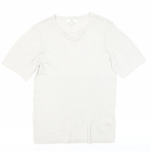 Marks and Spencer Grey Knit Short Sleeve Top - Medium