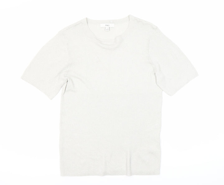 Marks and Spencer Grey Knit Short Sleeve Top - Medium