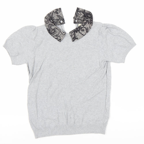 Oasis Women's Grey Collared Knit Blouse S