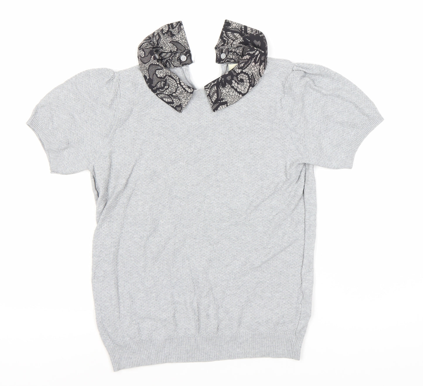 Oasis Women's Grey Collared Knit Blouse S