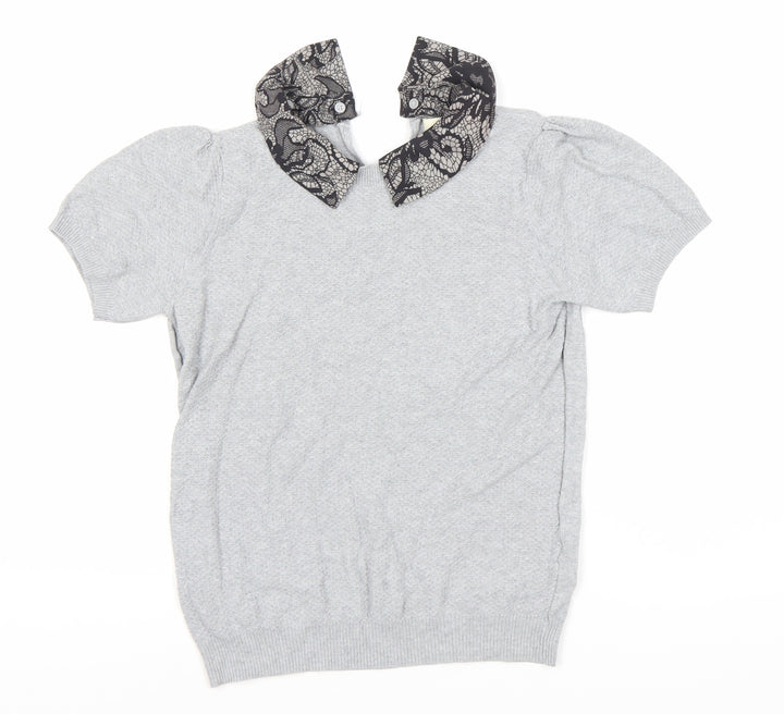Oasis Women's Grey Collared Knit Blouse S