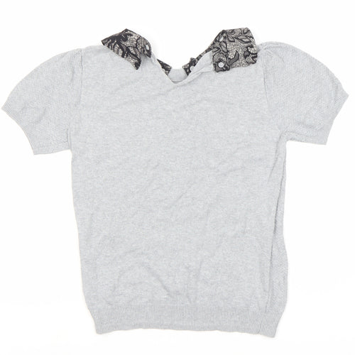 Oasis Women's Grey Collared Knit Blouse S