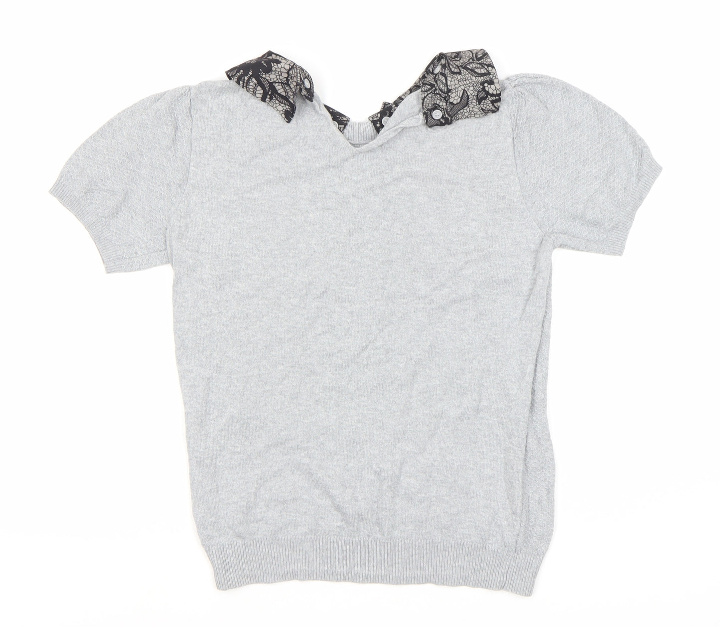 Oasis Women's Grey Collared Knit Blouse S