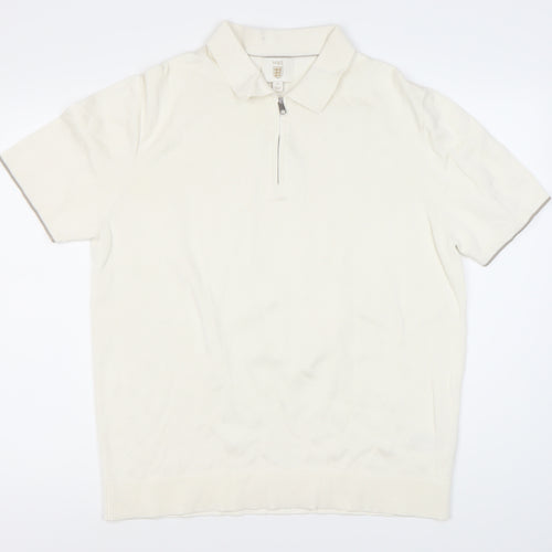 Marks and Spencer Men's White Polo Shirt 2XL