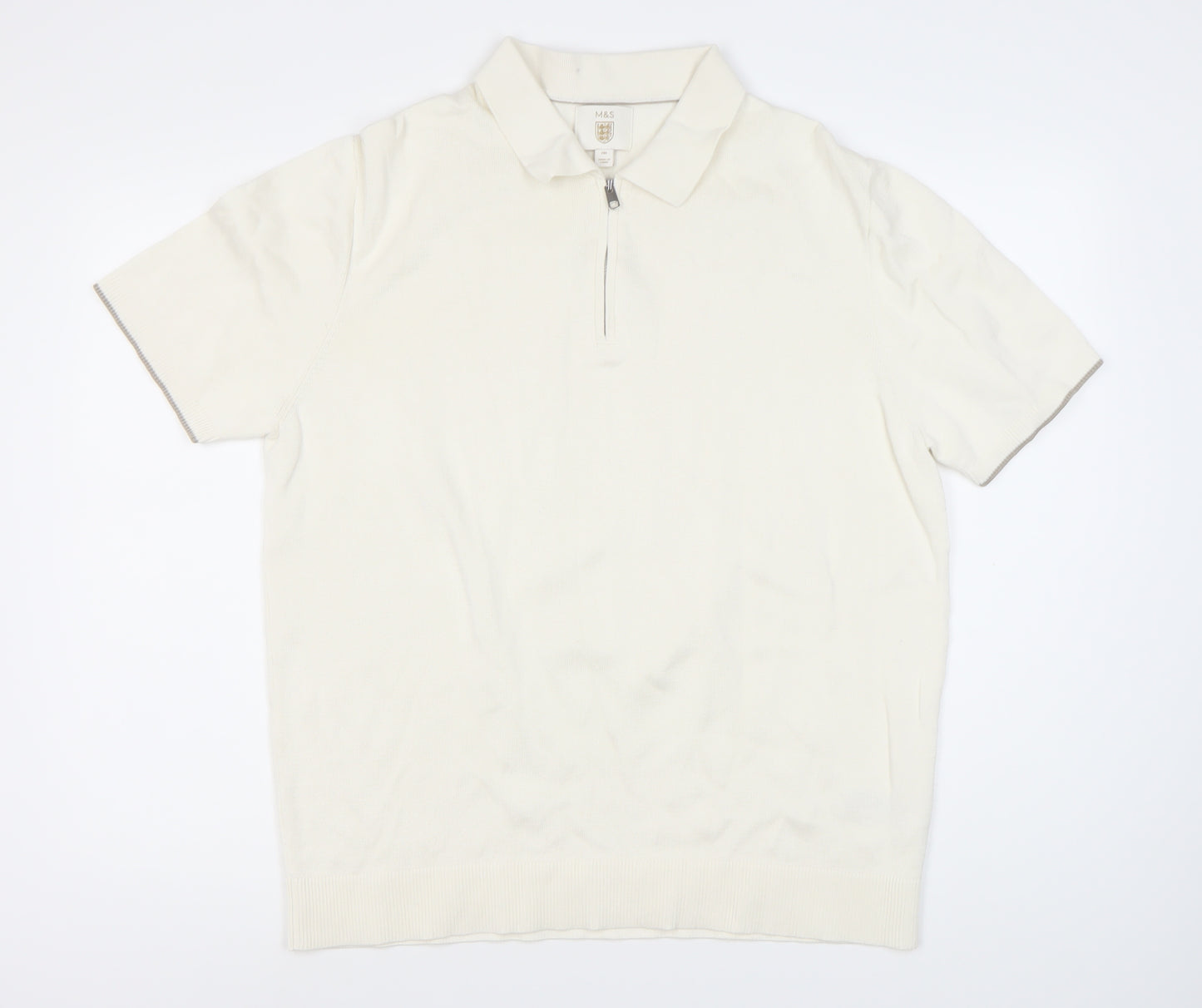 Marks and Spencer Men's White Polo Shirt 2XL