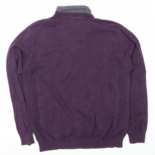 Next Men's Purple Polo, L, Long Sleeve, V-Neck