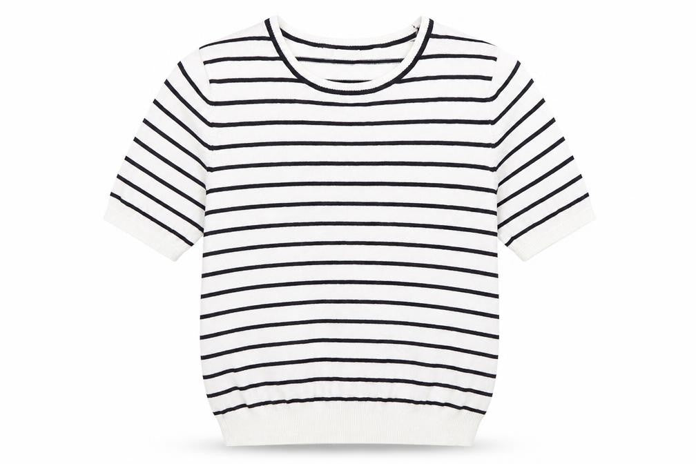 Front view of H&M Women's White Striped T-Shirt -, size S