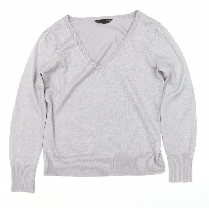 Dorothy Perkins Women's Grey V-Neck Jumper Size 16
