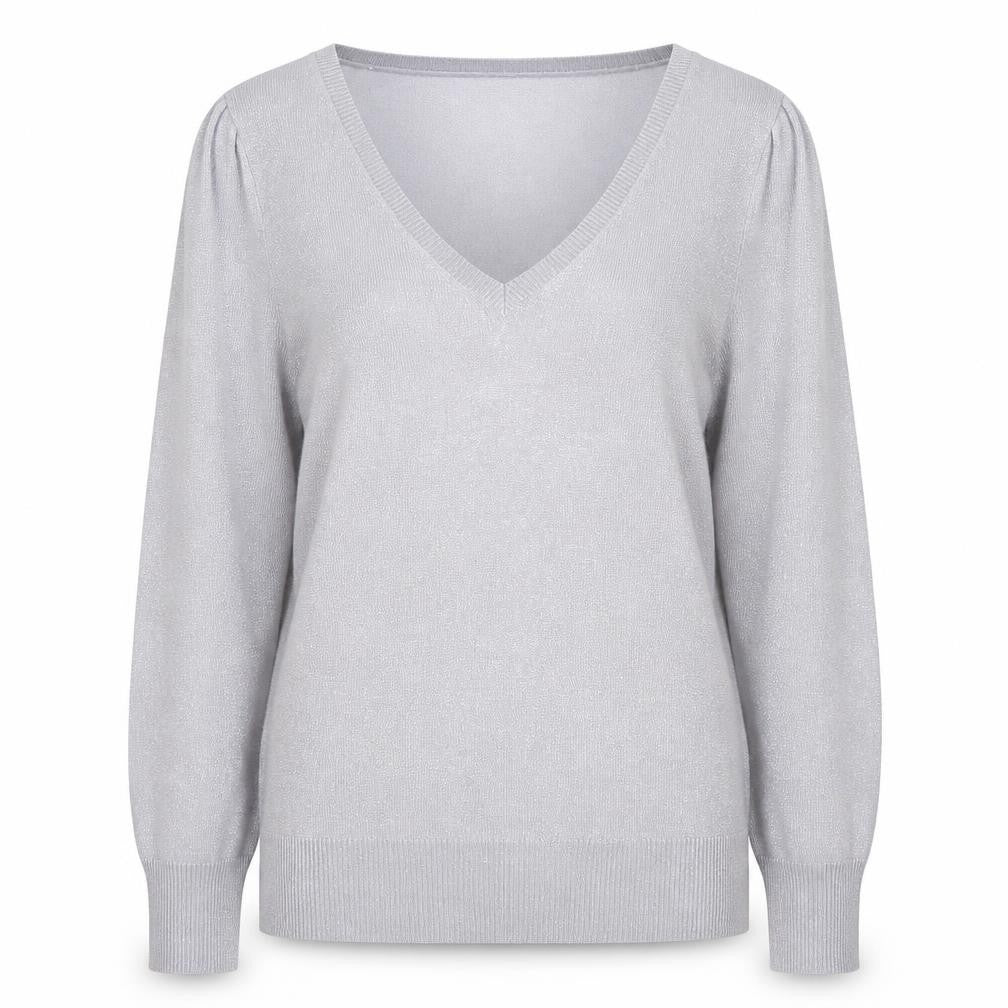 Front view of Dorothy Perkins Women's Grey V-Neck Jumper, size 16