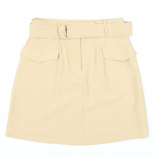 Lipsy London Women's Beige Pocket Skirt - Size 6, Buckle Accent