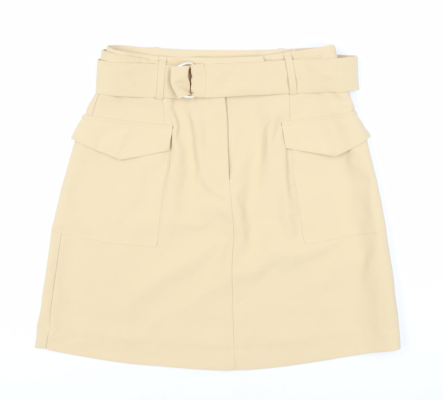Lipsy London Women's Beige Pocket Skirt - Size 6, Buckle Accent