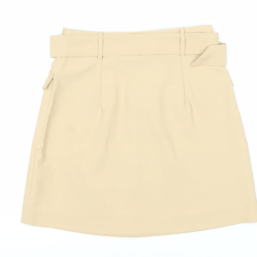 Lipsy London Women's Beige Pocket Skirt - Size 6, Buckle Accent